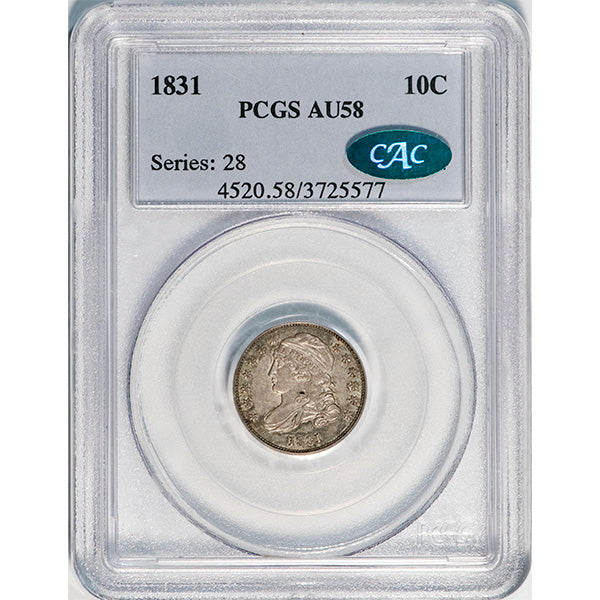 (4570) 1831 10C PCGS AU58 CAC Capped Bust Dime slab