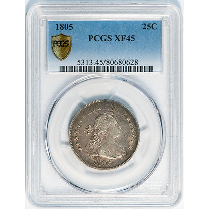 1805 25C B-3 PCGS XF45 Draped Bust Quarter slab