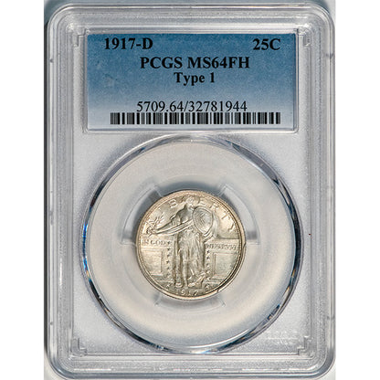 (5709) 1917-D 25C PCGS MS64FH Standing Liberty Quarter slab