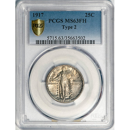 (5715) 1917 25C PCGS MS63FH Type 2 Standing Liberty slab