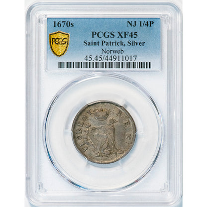 (0045) 1670s NJ 1/4P Saint Patrick PCGS XF45 ***