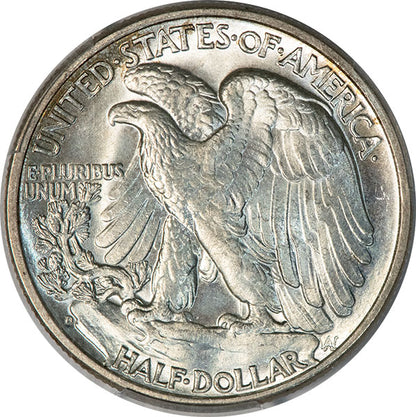 1938-D 50C PCGS MS65+ CAC Walking Liberty half dollar reverse