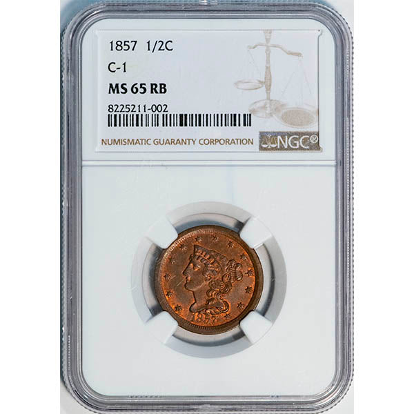 (1240) 1857 1/2C NGC MS65RB