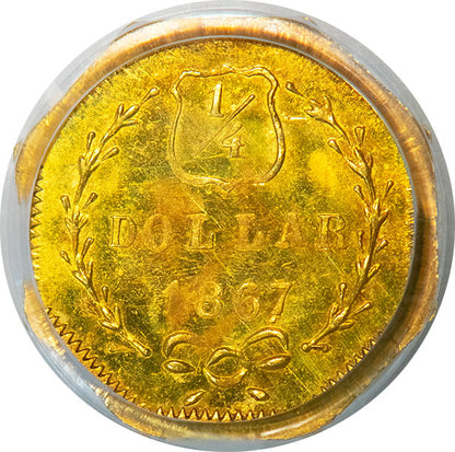 1867 G25C BG-741 PCGS MS63 California Fractional Gold reverse slab