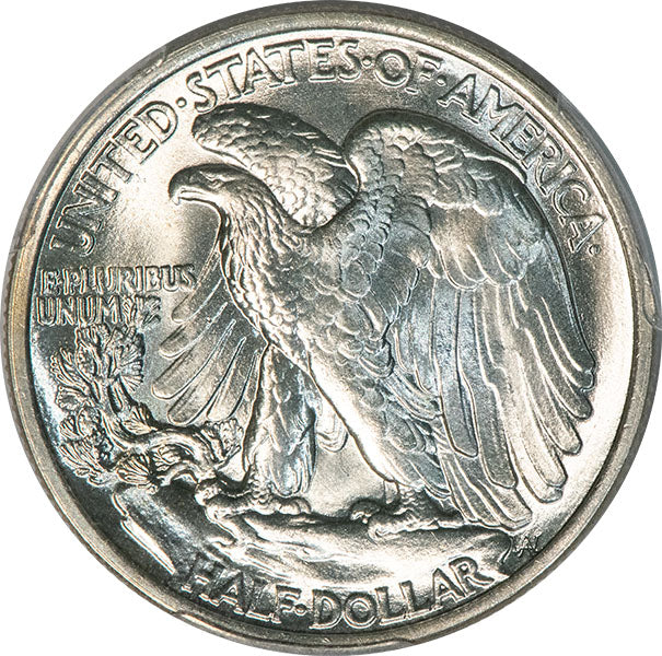 1938 50C PCGS MS65 CAC Walking Liberty Half Dollar reverse