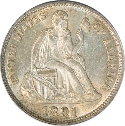 1891 10C PCGS MS64 CAC Liberty Seated Dime in old holder obverse