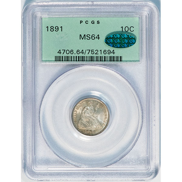 1891 10C PCGS MS64 CAC Liberty Seated Dime in old holder slab