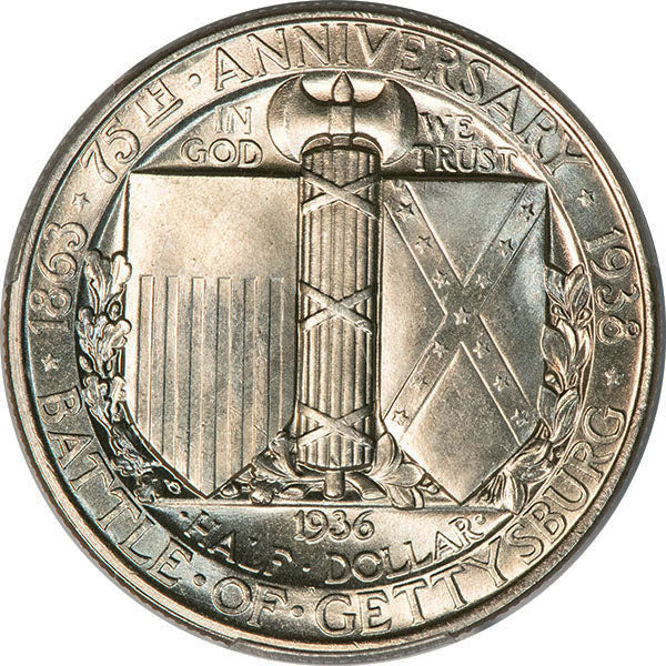 1936 50C Gettysburg PCGS MS65 CAC Silver Commemorative reverse