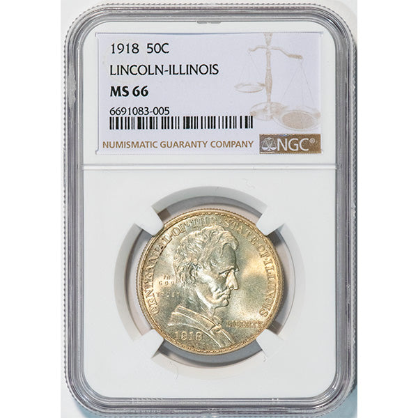 1918 Lincoln-Illinois 50C NGC MS66 Silver Commemorative slab