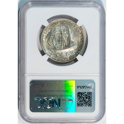 1920 Pilgrim 50C NGC MS65 Silver Commemorative reverse slab