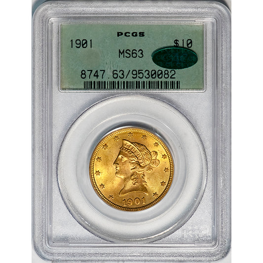 (8747) 1901 $10 PCGS MS63 CAC Liberty slab