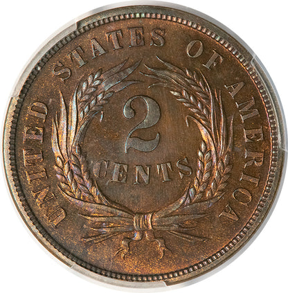 1872 2C PCGS PR64BN CAC Shield Two Cent reverse