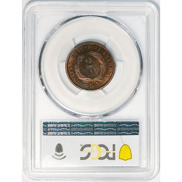 1872 2C PCGS PR64BN CAC Shield Two Cent reverse slab