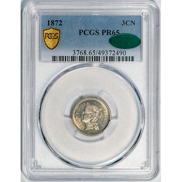 1872 3CN PCGS PR65 CAC Three Cent Nickel slab