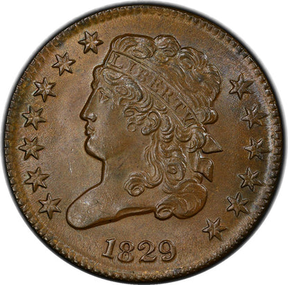 1829 1/2C PCGS MS66BN CAC obverse