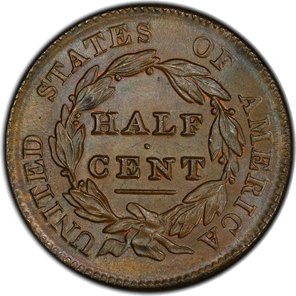 1829 1/2C PCGS MS66BN CAC reverse