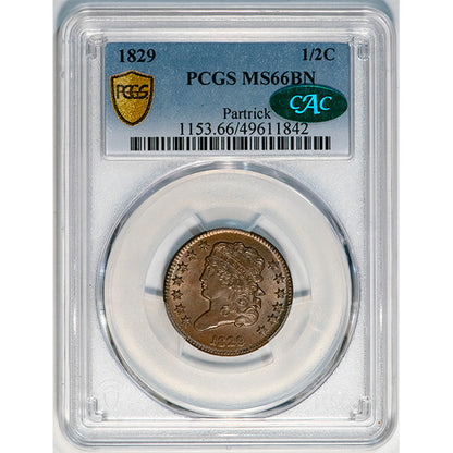 1829 1/2C PCGS MS66BN CAC slab