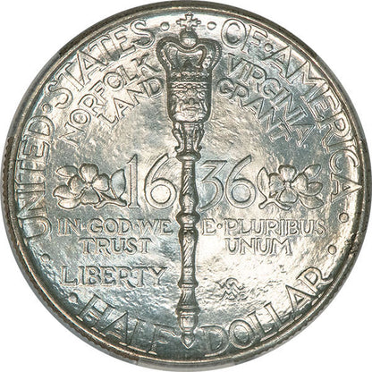 1936 50C Norfolk CACG MS66+ CAC Silver Commemorative reverse