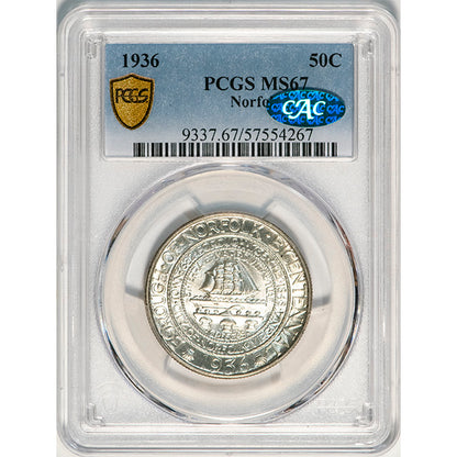 (9337) 1936 50C Norfolk PCGS MS67 CAC