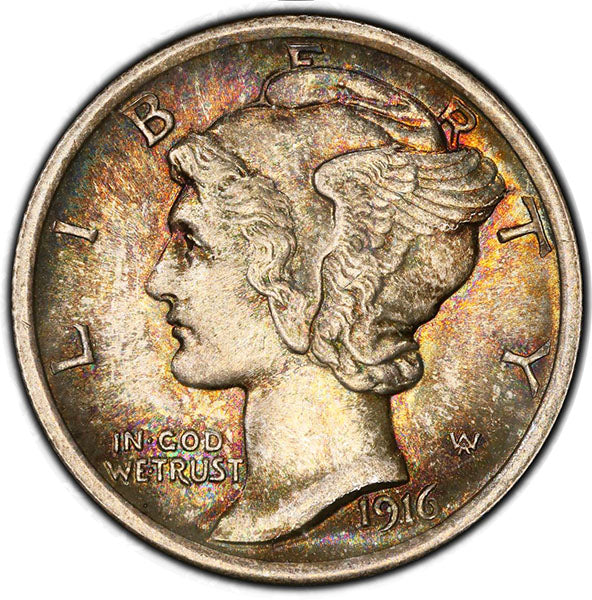 1916 10C PCGS MS66+FB CAC Mercury Dime obverse