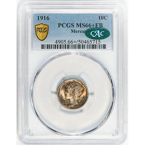 1916 10C PCGS MS66+FB CAC Mercury Dime slab