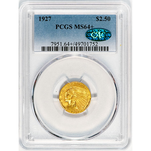 1927 $2.50 PCGS MS64+ CAC Indian Head gold slab