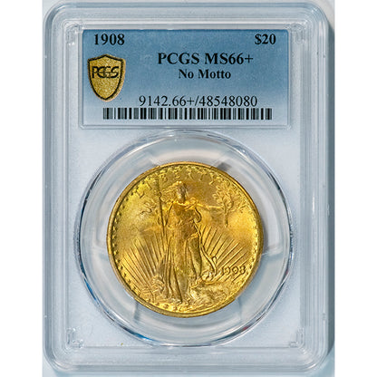 (9142) 1908 $20 No Motto PCGS MS66+