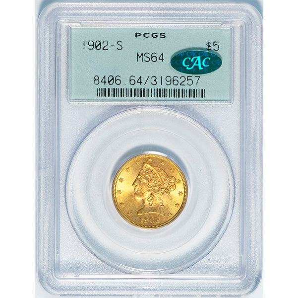 (8406) 1902-S $5 PCGS MS64 CAC Old Holder