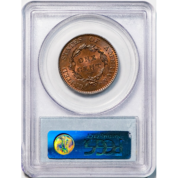 (1616) 1820 1C PCGS MS65RB CAC Liberty Head reverse slab