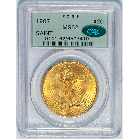 (9141) 1907 $20 PCGS MS62 CAC Old Holder