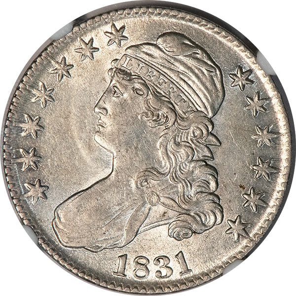 1831 50C O-102, R.1 NGC AU58 Turban Half Dollar Obverse