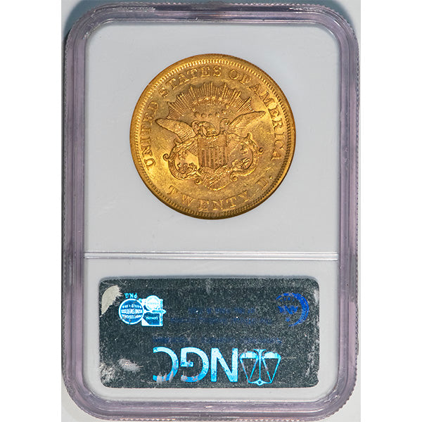 1863 $20 NGC AU55 reverse slab