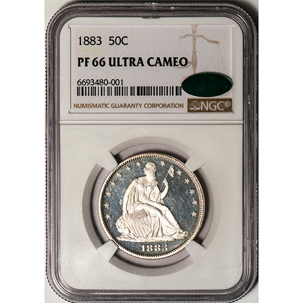 (6400) 1883 50C NGC PF66 Ultra Cam CAC Seated Liberty slab