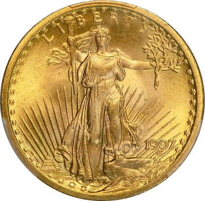 (9141) 1907 $20 PCGS MS66 Saint obverse
