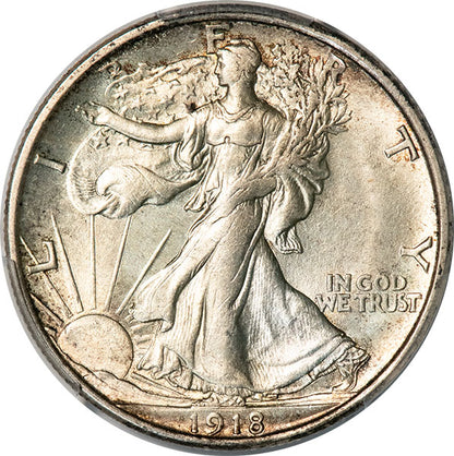 1918-D 50C PCGS MS62 CAC Walking Liberty Half Dollar obverse