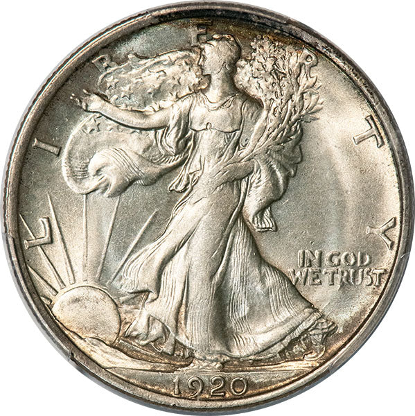 1920 50C PCGS MS63+ Walking Liberty Half Dollar obverse