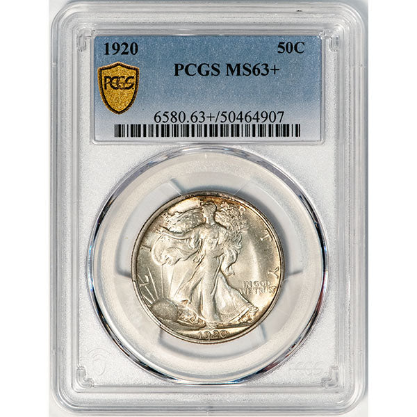 1920 50C PCGS MS63+ Walking Liberty Half Dollar slab