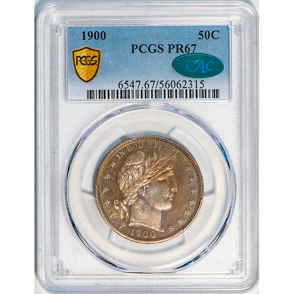 (6547) 1900 50C PCGS PR67 CAC Barber Half slab