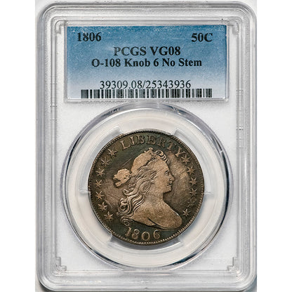 (6100) 1806 50C PCGS VG08 O-108, T-2, R.7 Bust Half slab