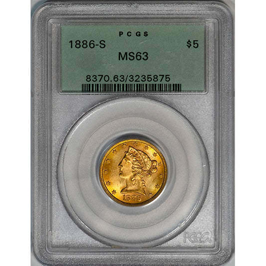 1886-S $5 PCGS MS63 *** Liberty Head slab