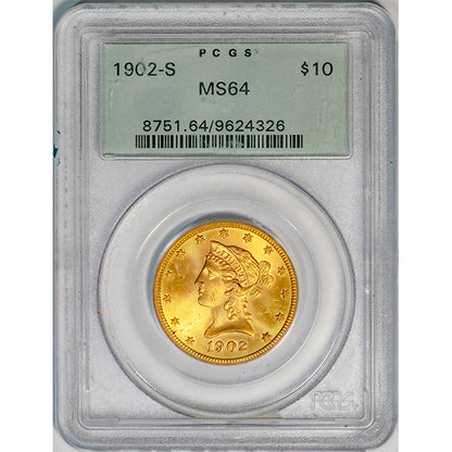 (8751) 1902-S $10 PCGS MS64 Old Holder Liberty slab