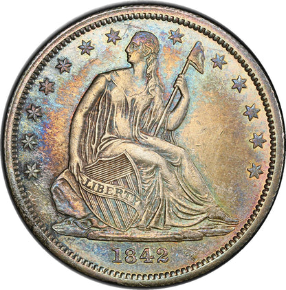 (6240) 1842 50C PCGS AU53 Seated Half obverse