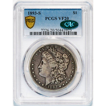 1893-S $1 PCGS VF20 CAC Morgan Dollar slab