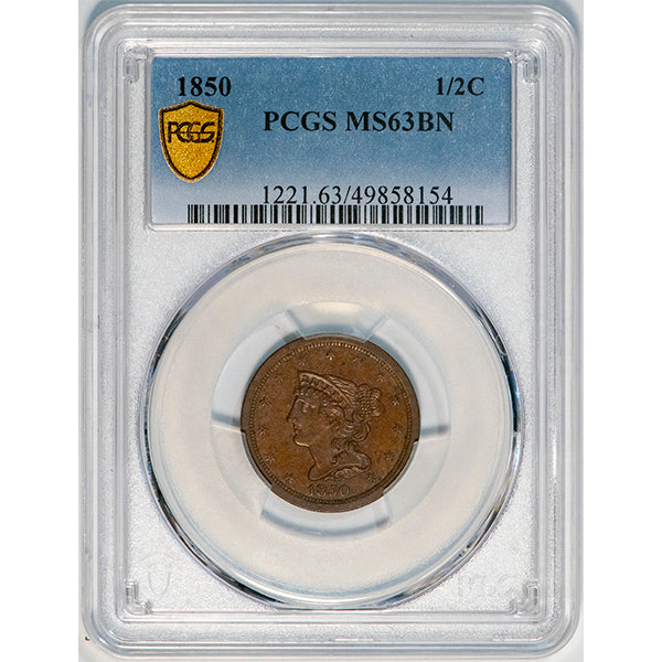 (1221) 1850 1/2C PCGS MS63BN ***