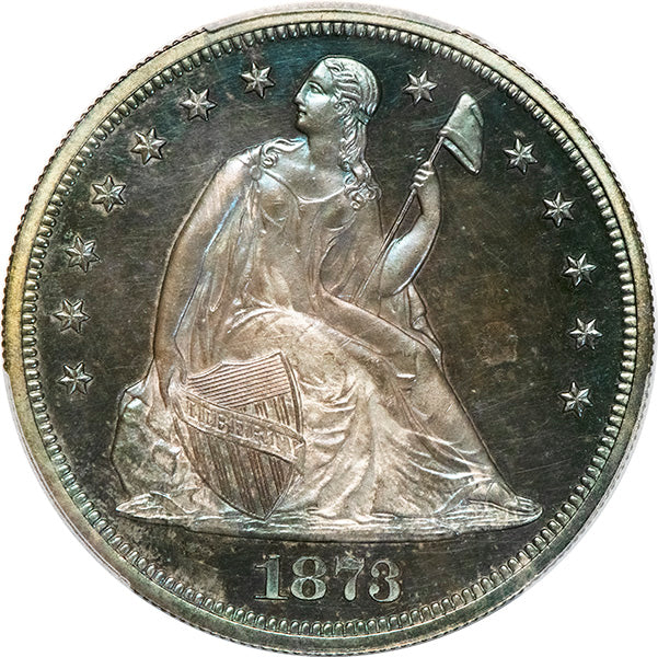 (7021) 1873 $1 PCGS PR64+ Seated Dollar obverse