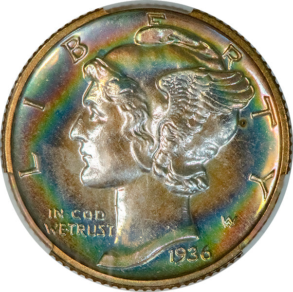 1936 10C CACG PR67 CAC Mercury Dime obverse