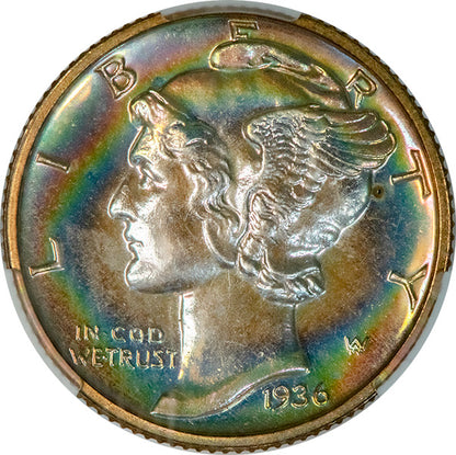 1936 10C CACG PR67 CAC Mercury Dime obverse