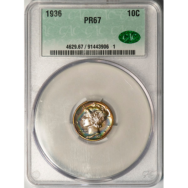 1936 10C CACG PR67 CAC Mercury Dime slab