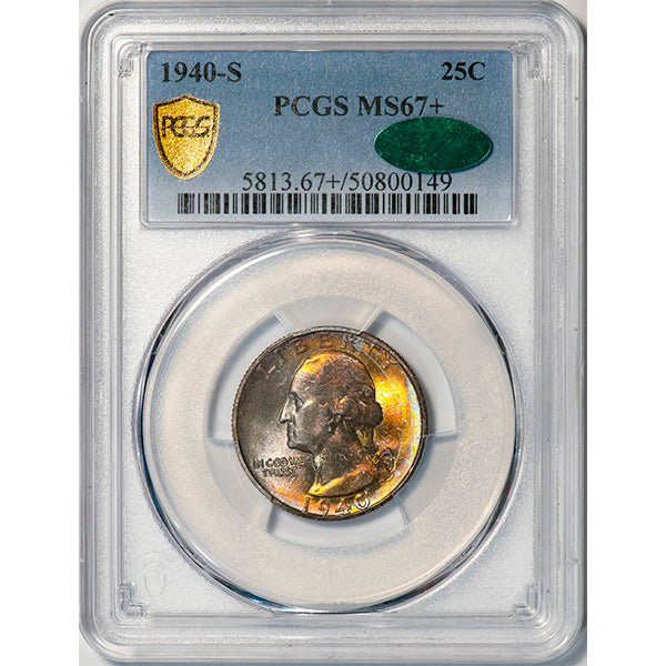 1940-S 25C PCGS MS67+ CAC Washington Quarter slab