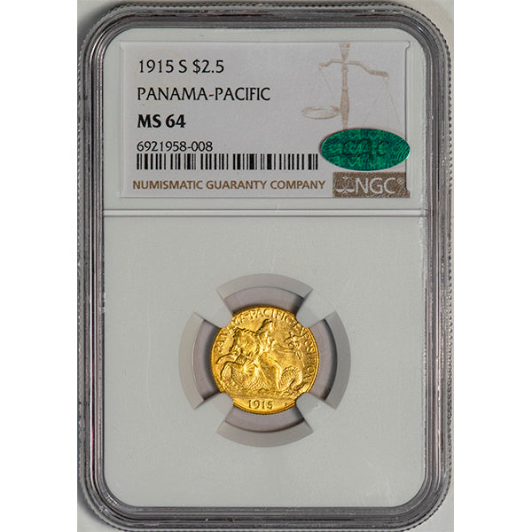 (7450) 1915-S $2.50 NGC MS64 CAC Panama-Pacific slab